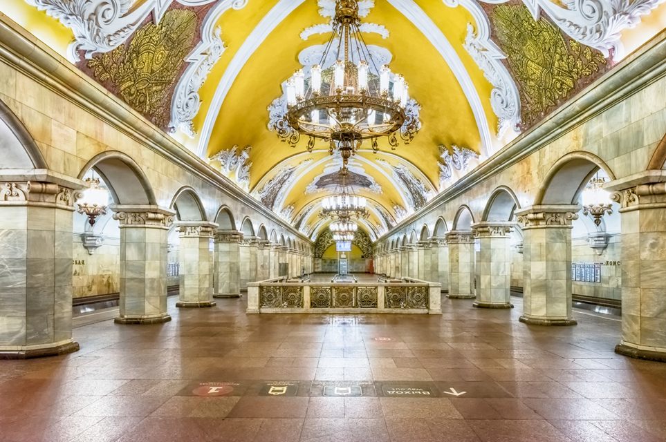 Komsomolskaya subway station in Moscow Russia